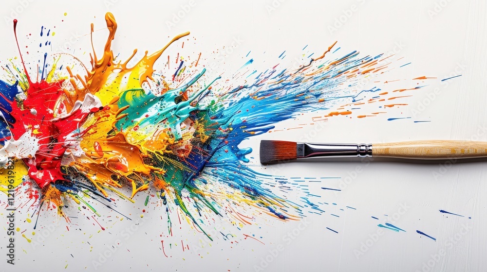 Poster vibrant color splash with paintbrush creating dynamic artistic expression