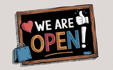 We Are Open! Chalkboard Sign Announcement Grand Opening Business Reopening