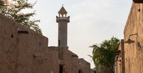 Old buildings architecture in the Wakrah souq (Traditional Market).