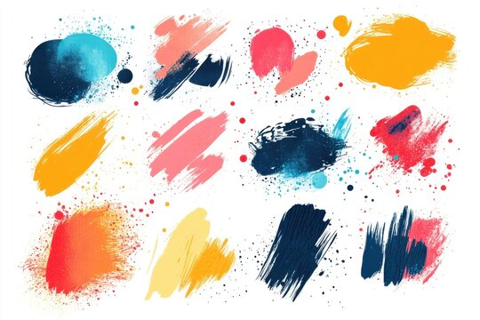 Vibrant brush strokes and expressive ink textures showcasing unique smudges, drips, and artistic marks for creative projects and designs. Perfect for painters and illustrators seeking inspiration