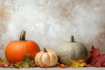 Pumpkin decoration on minimalistic background for seasonal harvest themes and autumn celebrations
