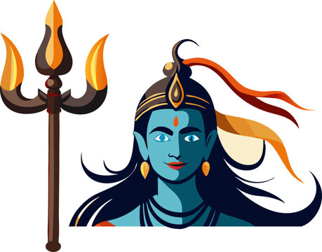 shiva with trident, blue face, indian god clip art preview