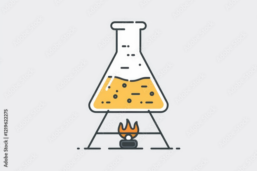 Poster a flask of yellow liquid is heated on a bunsen burner in a scientific experiment.