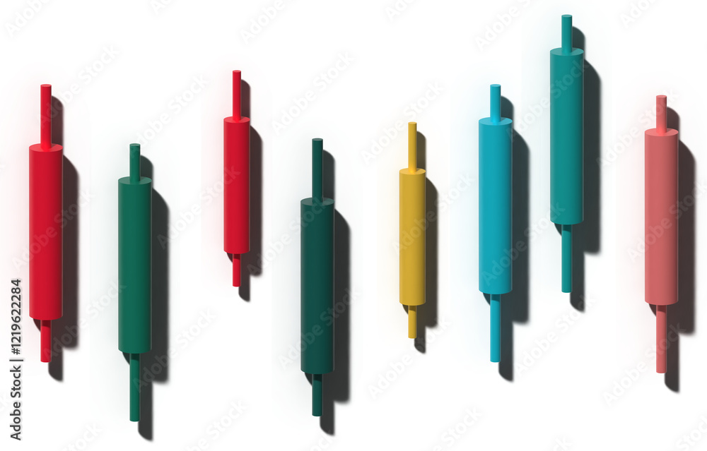 Aufkleber visualization of charts in the form of multi-colored volumetric candlesticks on an isolated backgrou