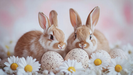 Obraz premium Easter greeting cards, seasonal decor, or festive designs. easter bunny and easter eggs