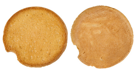 A round piece of bread made from white wheat flour, toast bread
