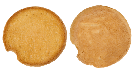 A round piece of bread made from white wheat flour, toast bread