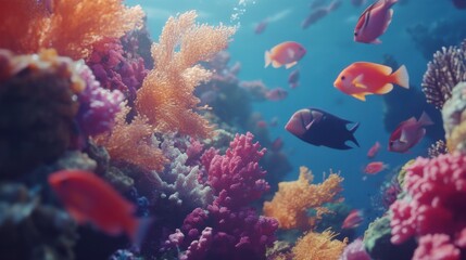 Fototapeta premium Diver Swimming Through a Vibrant School of Fish