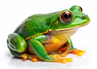 Obraz premium White Background Green Tree Frog Litoria Infrafrenata Candid Photo
