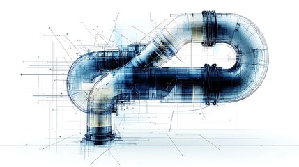 Abstract pipeline system design, engineering, technology, industrial background, 3D rendering, for industrial design websites