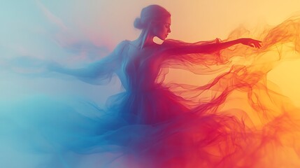 Elegant Abstract Art of Dancing Woman with Mesmerizing Colorful Fabric Effects Photo