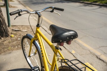 Yellow Bicycle Top View, Black Leather Saddle & Handlebars - PNG Clipart
