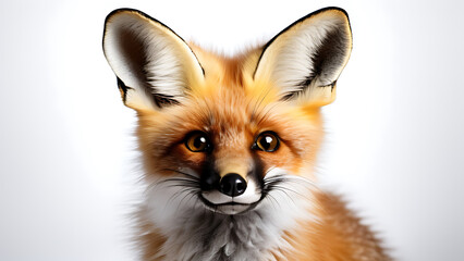 Bat-Eared Fox with Large, Prominent Ears and Soft, Furry Coat, Showcasing Its Unique Features Against a Seamless White Background