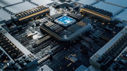 Fototapeta premium A detailed close-up of a futuristic, technologically advanced computer circuit board.