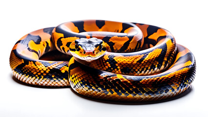 Obraz premium Elegant Boa Constrictor Coiled Gracefully, Showcasing Its Vibrant Patterns and Smooth Scales Against a Seamless White Background