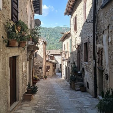 Charming narrow streets of old traditional villages in Italy. Casperia, Rieti province