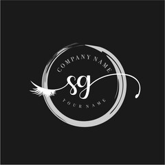 SG Elegant Circular Logo Design with Feather and Calligraphic Text