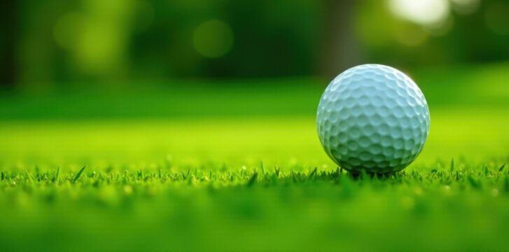 A pristine white golf ball rests on a lush green putting green , tournament, course - Powered by Adobe