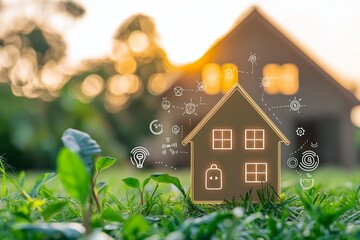 Smart home concept with glowing digital icons, representing automation, connectivity, and modern technology for intelligent living, Generative AI