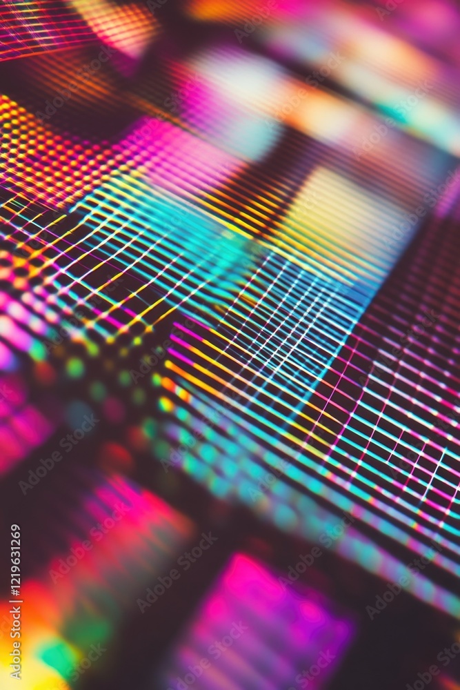 Poster a close-up shot of a computer screen showing colorful lights, great for technology or digital art co