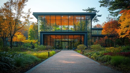 Fototapeta premium A modern glass building with a sleek,