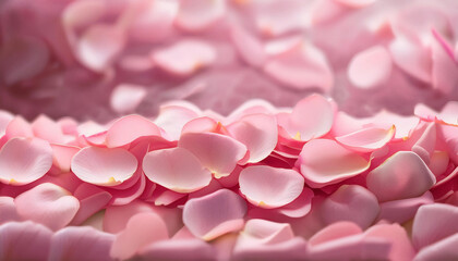 Obraz premium Valentine's Day wallpaper captures a dreamy bed of pastel pink rose petals. The soft blur creates a romantic and luxurious atmosphere, perfect for love-themed background. Perfect for celebrations