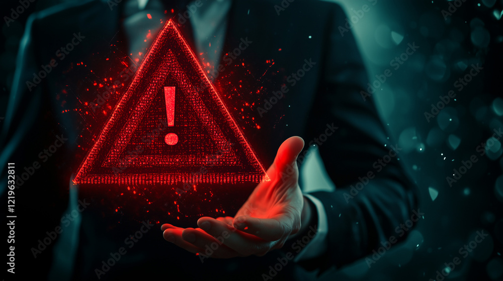 Poster red alert and warning sign for cyber security and other systematic error.