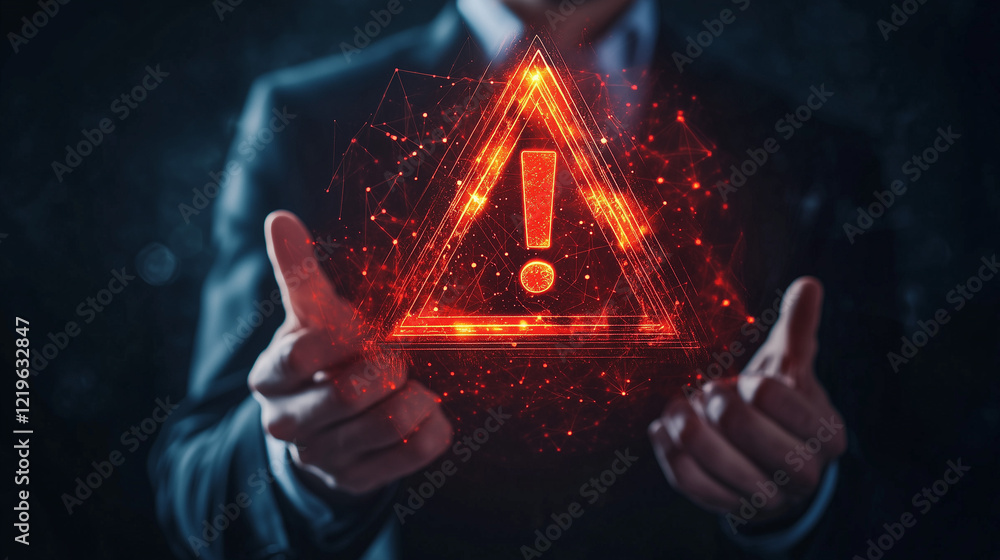 Poster red alert and warning sign for cyber security and other systematic error.
