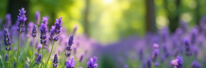 Naklejka premium lavender flowers blooming in the breeze of a forest, garden, lavender, natural