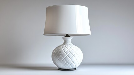 White ceramic table lamp, modern design, light gray background, home decor