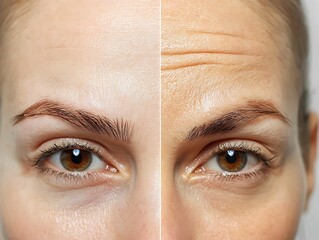 Botox treatment result for forehead wrinkles before and after anti-aging concept