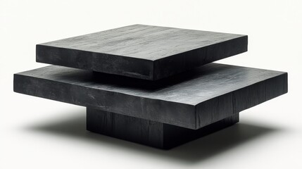 Modern black coffee table with geometric design in a stylish living room setting during the day