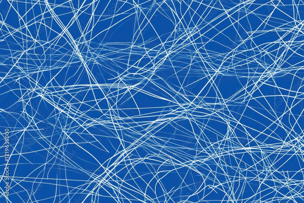 Poster a geometric pattern of blue and white lines on a textured background