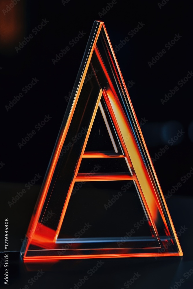 Poster a triangle-shaped object with a red light at its center, suitable for use in presentations or illust