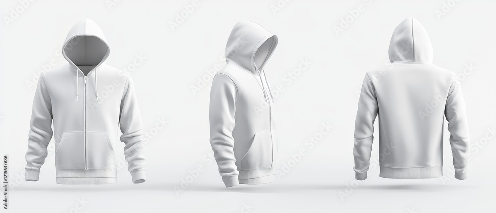 Poster the 3d mockup presents a visually appealing white hooded sweatshirt designed with a front zipper, sh