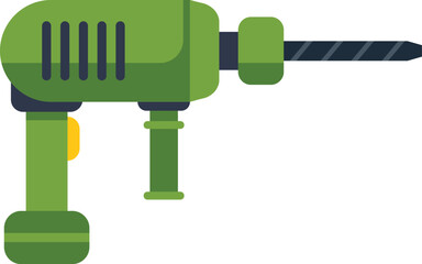 Green electric drill with ergonomic handle, professional instrument for drilling holes