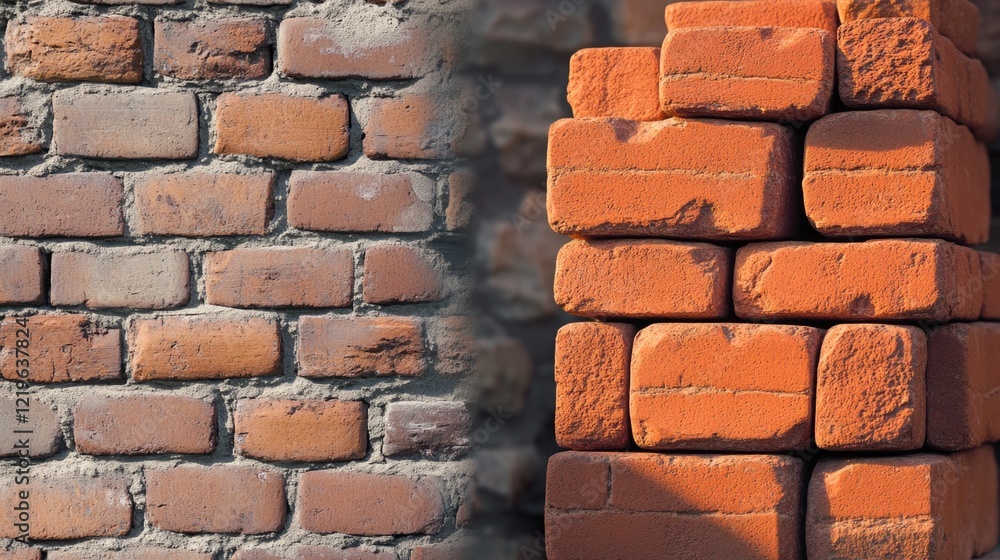 Poster stack of red bricks sitting next to each other