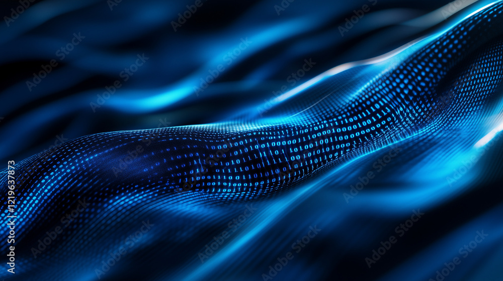 Poster binary code background, eye and like optical fibres