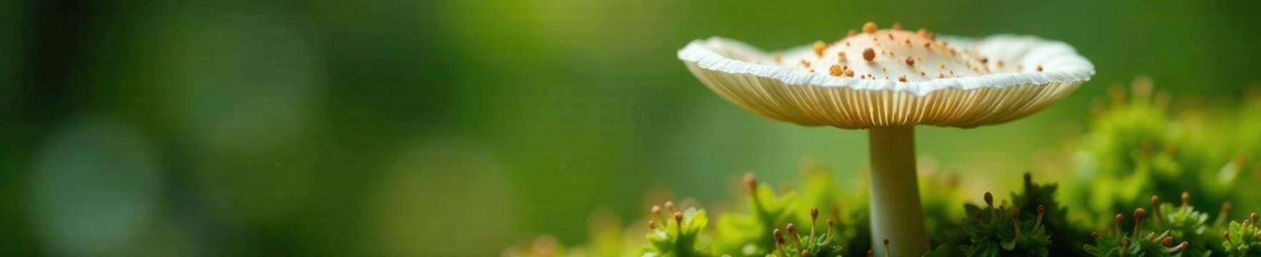 Delicate white petals surrounding the stem of a parasola conopilea mushroom, small caps, parasola conopilea