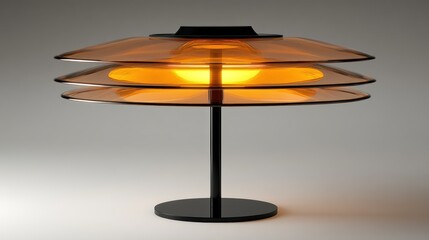 Amber glass table lamp, illuminated, modern design, studio background, home decor