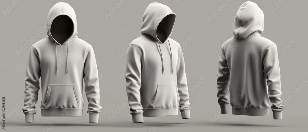 Poster this is a highly detailed 3d model showcasing a fashionable hooded sweatshirt that features a front 