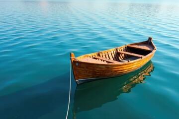 Brown wooden boat on Sea of Galilee with ripples on water's surface, nature, , reflection