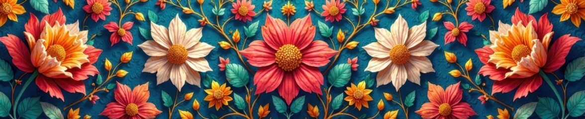 Intricate floral damask pattern on textured background, scroll, brocade, flower