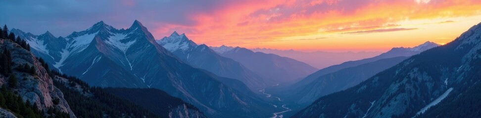 Fototapeta premium A stunning blue and gray mountain landscape at sunset, scenery, natural