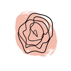 Abstract Line Art Flower with Pastel Pink Watercolor Background