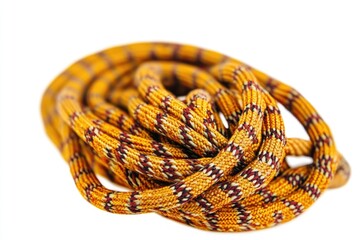 Obraz premium A close-up shot of a rope lying on a white surface, great for use in designs related to adventure, exploration or construction