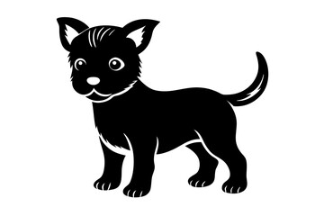 Baby Dog black silhouette vector, Simple silhouette Design vector icon with white background. Puppy silhouette 