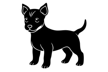 Baby Dog black silhouette vector, Simple silhouette Design vector icon with white background. Puppy silhouette 