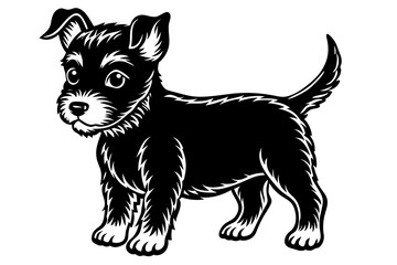 Baby Dog black silhouette vector, Simple silhouette Design vector icon with white background. Puppy silhouette 