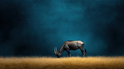 A solitary antelope grazing peacefully in a serene grassland environment.